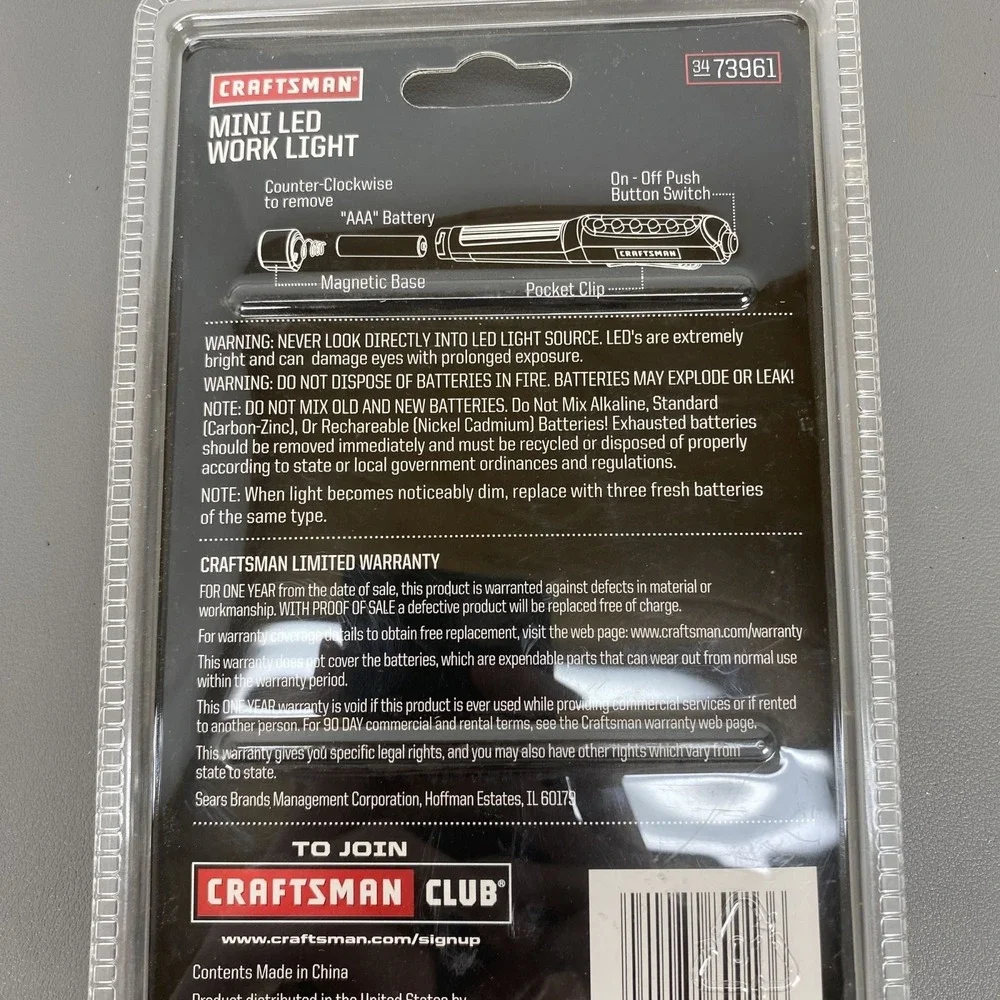 Craftsman Mini LED Work Light Magnetic Base 60 Lumens Pocket Size 3473961 Camo